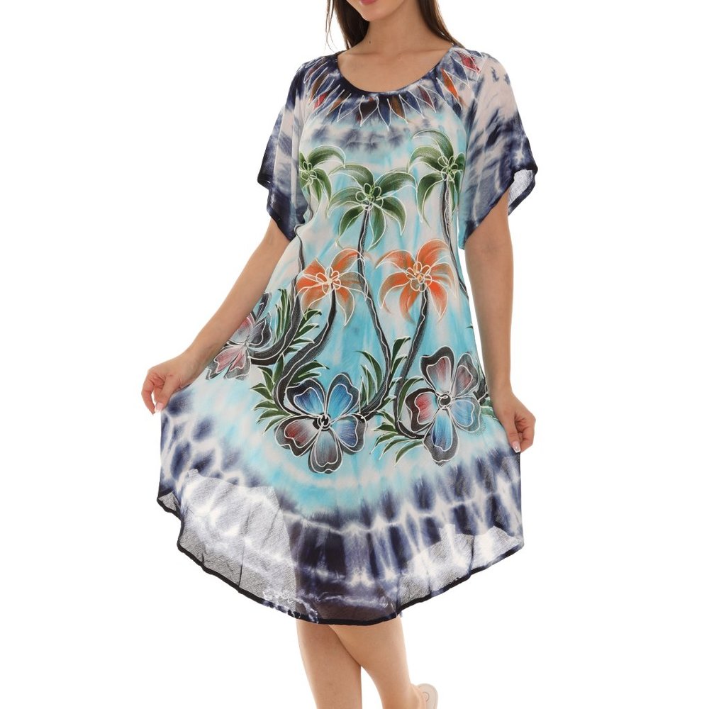 Palm Tree Print & Tie Dye Rayon Sundress